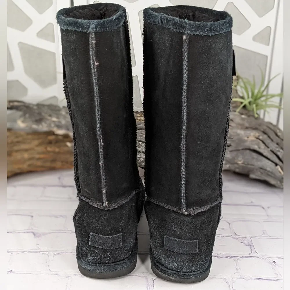 Bjorndal Zoe Black Suede Sheepskin Shearling Fur Lined Leather Boots
